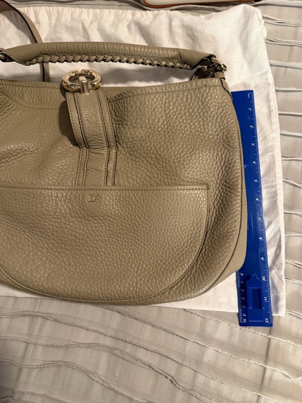 Diane Von Furstenberg Pebbled Leather Shoulder Bag in Taupe